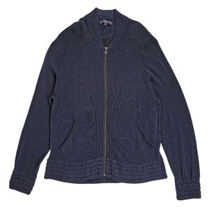 Barbara Bui Full Zip Cardigan Sweater Women's XS Metallic Navy Blue Lightweight
